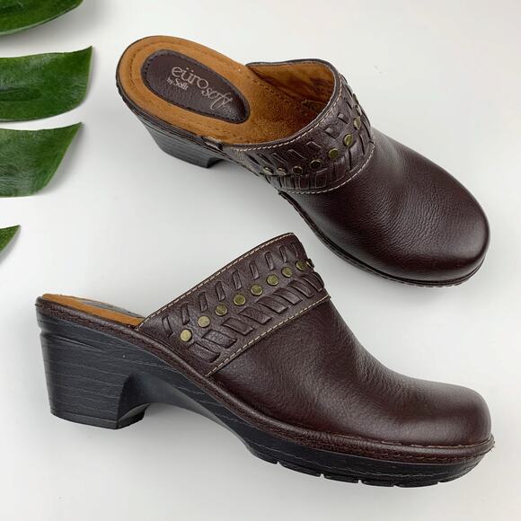 Eurosoft by Sofft Belina Clogs Mules Brown Leather Slip On Women's 8.5 - Picture 1 of 11